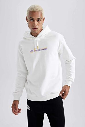 DeFactoFit NBA Los Angeles Lakers Standart Fit Kapüşonlu Kalın Sweatshirt A9840AX23WNER105