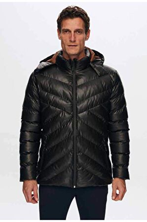 Ds Damat Slim Fit Kahverengi Su İtici Rüzgar Geçirmez Elyaf Dolgulu Deri Görünümlü Çıkarılabilir Kapüşonlu Mont 1HF07ORT01910 1HF07ORT01910
