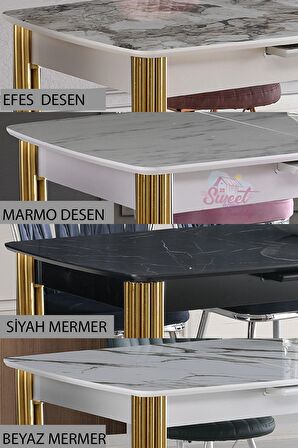 Açılır Venüs Mdf  Masa Lagina Desen Sütün Gold  Ayak + 4 Adet Güneş Sandalye Gold