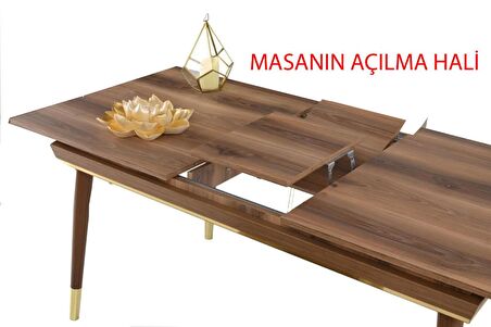 Açılır Roma Salon Masası  Efes Desen + 4 Adet Limon Sandalye +1 Bench Puf 