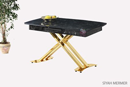 Açılır Milano Masa Mdf  X Gold Metal Ayak  ( Ortadan Açılır ) 70x120 cm  