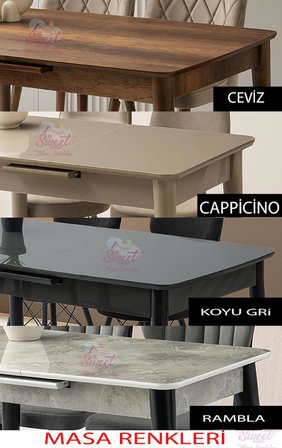 Mini 60 x 100 Milano Mdf Ortadan Açılır Masa 4 Adet Suna Sandalye