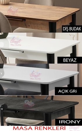Mini 60 x 100 Milano Mdf Ortadan Açılır Masa 4 Adet Suna Sandalye