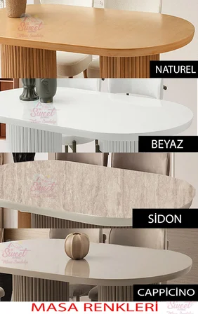 Orkide Sabit Oval Bohem Cappicino Yemek Masası Takımı Ahşap Nergis Sandalye  (1 Masa 4 Sandalye )