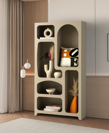 Nevada Bohem Kitaplık Dekoratif Büyük Duvar Rafı Kitaplık 6 Bölmeli Mdf  Cappicino