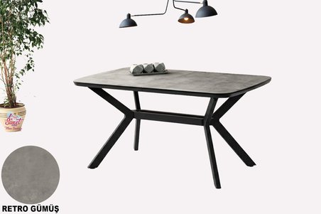 Anka Açılır Mdf Masa Tesla Metal Ayak Mutfak,Salon,Yemek Odası Masası 80x130 cm Retro Gümüş