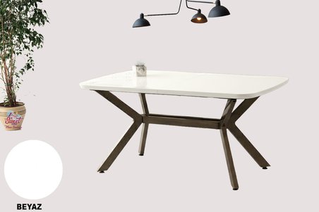 Anka Açılır Mdf Masa Tesla Metal Ayak Mutfak,Salon,Yemek Odası Masası 80x130 cm Beyaz