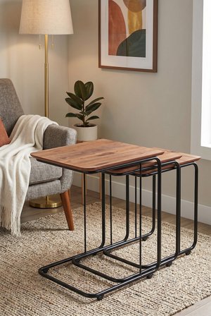 C Zigon Mdf Sehpa  3'lü Set, Tekerli  Metal Ayak, İç İçe Geçebilir Diş Budak