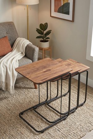 C Zigon Mdf Sehpa  3'lü Set, Tekerli  Metal Ayak, İç İçe Geçebilir Diş Budak
