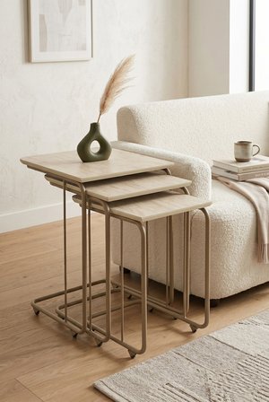 C Zigon Mdf Sehpa  3'lü Set, Tekerli  Metal Ayak, İç İçe Geçebilir Sidon
