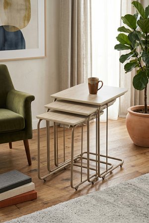 C Zigon Mdf Sehpa  3'lü Set, Tekerli  Metal Ayak, İç İçe Geçebilir Sidon