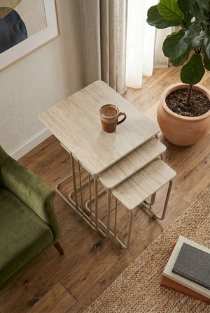 C Zigon Mdf Sehpa  3'lü Set, Tekerli  Metal Ayak, İç İçe Geçebilir Sidon