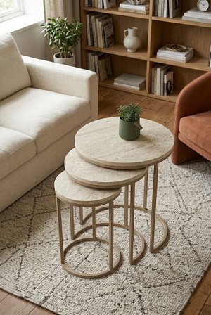 Dünya Zigon Mdf Sehpa  3'lü Set,  Metal Ayak, İç İçe Geçebilir Sidon