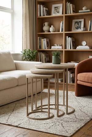 Dünya Zigon Mdf Sehpa  3'lü Set,  Metal Ayak, İç İçe Geçebilir Sidon