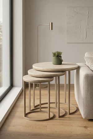 Dünya Zigon Mdf Sehpa  3'lü Set,  Metal Ayak, İç İçe Geçebilir Sidon