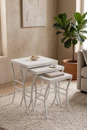 Eyfel Zigon Sehpa 3'lü Set,  Metal Ayak, İç İçe Geçebilir Beyaz