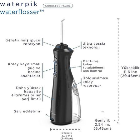 Waterpik Cordless Pearl Waterflosser WF-13 Ağız Duşu Siyah