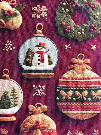 Ornament 3D Efektli Yılbaşı Süsleri Desenli Amerikan Servis/Supla 4'lü Set Bordo