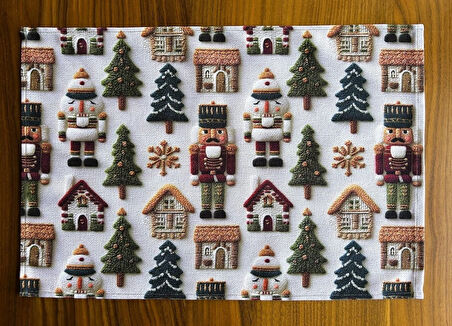 Nutcracker 3D Efektli Yılbaşı Desenli Amerikan Servis/Supla 4'lü Set