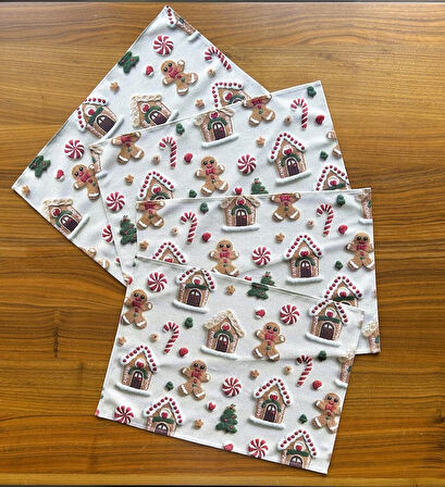 Cookie 3D Efektli Yılbaşı Desenli Amerikan Servis/Supla 4'lü Set