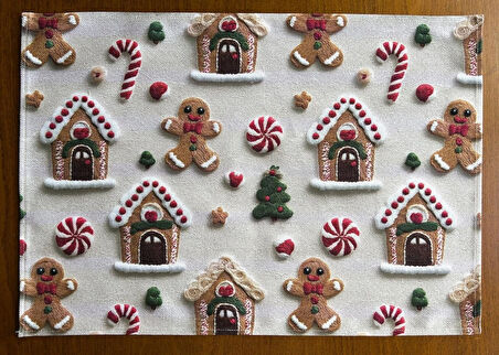 Cookie 3D Efektli Yılbaşı Desenli Amerikan Servis/Supla 4'lü Set