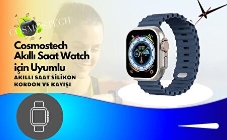 Cosmostech Akıllı Saat Watch için Uyumlu 42MM 44MM 45MM 49MM 1/2/3/4/5/6/se/7/8/ultra Akıllı Saat Silikon Kordon ve Kayışı Siyah