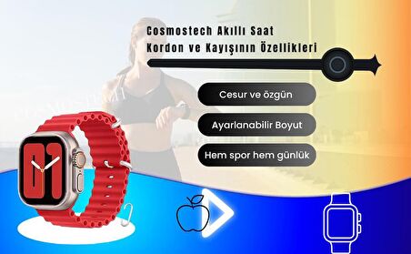 Cosmostech Akıllı Saat Watch için Uyumlu 42MM 44MM 45MM 49MM 1/2/3/4/5/6/se/7/8/ultra Akıllı Saat Silikon Kordon ve Kayışı Siyah