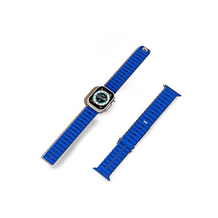 Cosmostech Akıllı Saat Watch için Uyumlu 42MM 44MM 45MM 49MM 1/2/3/4/5/6/se/7/8/ultra Akıllı Saat Silikon Kordon ve Kayışı Mavi