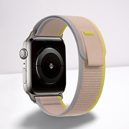 Apple Watch Uyumlu 42MM 44MM 45MM 49MM 1/2/3/4/5/6/se/7/8/ultra Akıllı Saat Silikon Kordon ve Kayışı Trail Loop Gri(Sarı)