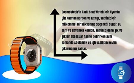 Cosmostech Akıllı Saat Watch için Uyumlu 42MM 44MM 45MM 49MM 1/2/3/4/5/6/se/7/8/ultra Çift Katman Kordon ve Kayışı Turuncu(Beyaz)