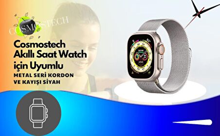 Cosmostech Akıllı Saat Watch için Uyumlu 42,44,45,49MM, 1/2/3/4/5/6/se/7/8/Ultra Metal Seri Kordon ve Kayışı Siyah