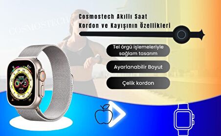 Cosmostech Akıllı Saat Watch için Uyumlu 42,44,45,49MM, 1/2/3/4/5/6/se/7/8/Ultra Metal Seri Kordon ve Kayışı Siyah