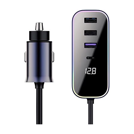 Cosmostech Araba Çakmak Şarj Cihazı 105W 5 Portlu Süper Hızlı Fast Car Charger, Type-C - 4 USB