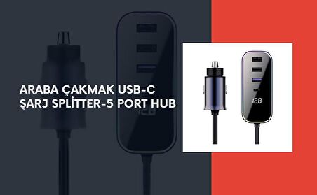 Cosmostech Araba Çakmak Şarj Cihazı 105W 5 Portlu Süper Hızlı Fast Car Charger, Type-C - 4 USB