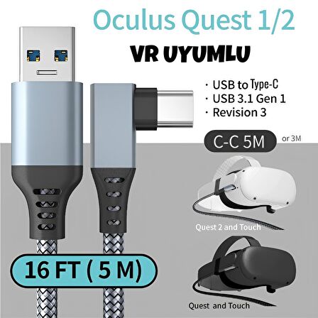 Cosmostech Oculus Quest Link Kablosu 1/2 Uyumlu USB 3.2 Data Aktarım ve Şarj Kablosu Oculus Cable 5m - G
