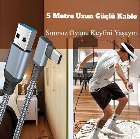 Cosmostech Oculus Quest Link Kablosu 1/2 Uyumlu USB 3.2 Data Aktarım ve Şarj Kablosu Oculus Cable 5m - G