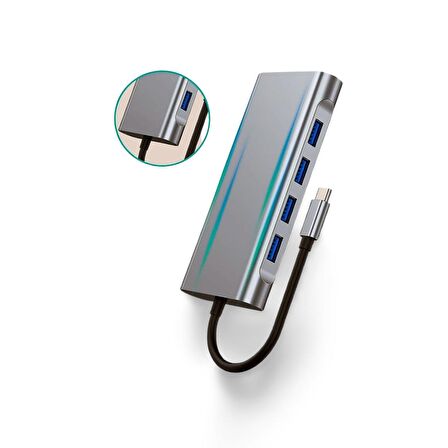 Cosmostech Macbook Pro Air Type-C 11 In 1, 4K Hdmı, Vga, Pd, Usb3.0, RJ45 Ethernet, Sd/tf Card Reader, 3.5mm Aux, Çevirici Hub Adaptör