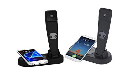 Cosmostech 2 in 1 Kablosuz Şarj Cihaz ve Standı, Kablosuz Şarj Özelliği Olan Tüm Cihazlar ile Uyumlu Masa Üstü Bluetooth Kablosuz Telefon