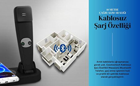 Cosmostech 2 in 1 Kablosuz Şarj Cihaz ve Standı, Kablosuz Şarj Özelliği Olan Tüm Cihazlar ile Uyumlu Masa Üstü Bluetooth Kablosuz Telefon