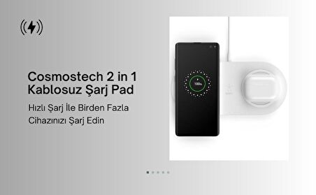 Cosmostech 2 in 1 Kablosuz Şarj Cihaz ve Standı, Wireless Charger Kablosuz Şarj Özelliği Olan Tüm Cihazlar ile Uyumlu