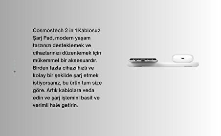 Cosmostech 2 in 1 Kablosuz Şarj Cihaz ve Standı, Wireless Charger Kablosuz Şarj Özelliği Olan Tüm Cihazlar ile Uyumlu