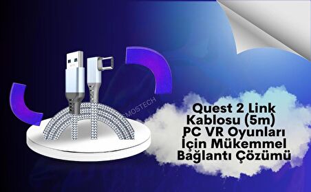 Cosmostech Meta Quest 2 Sanal Gerçeklik Gözlüğü için Link Kablosu 1/2/3/Pro/Pico Uyumlu 3.2 Hızlı Data Kablosu 5m – G