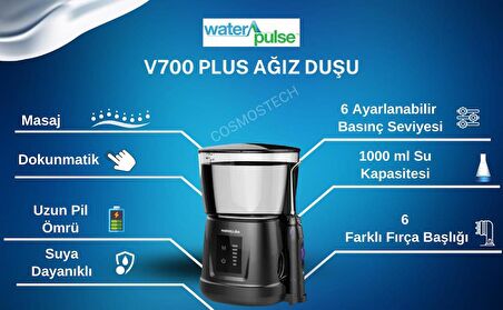 Waterpulse Wp-v700plus-w Water Flosser Profesyonel, Masajlı, 1000ml Diş/protez Bakım Ve Ağız Duşu Siyah