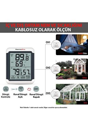 ThermoPro TP-65A Wifi İç-Dış Mekan Işıklı Dijital Isı ve Nem Ölçer