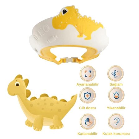 Dino Banyo Şapkası , Slikon Çocuk Duş Tacı , Sevimli Dinazor , Ayarlanabilir Tasarım, 6ay-9yaş