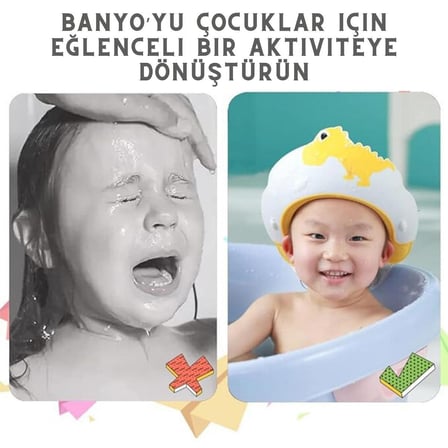 Dino Banyo Şapkası , Slikon Çocuk Duş Tacı , Sevimli Dinazor , Ayarlanabilir Tasarım, 6ay-9yaş