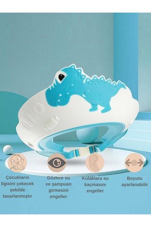 Dino Banyo Şapkası , Slikon Çocuk Duş Tacı , Sevimli Dinazor , Ayarlanabilir Tasarım, 6ay-9yaş