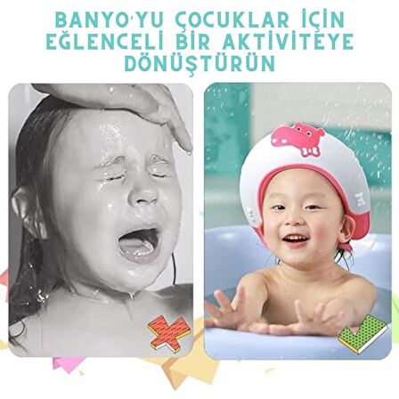 Hippo Banyo Şapkası , Slikon Çocuk Duş Tacı , Sevimli Hipopotam , Ayarlanabilir Tasarım, 6ay-9yaş