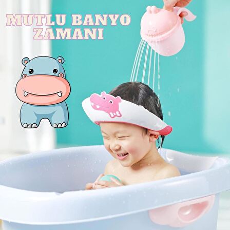 Hippo Banyo Şapkası , Slikon Çocuk Duş Tacı , Sevimli Hipopotam , Ayarlanabilir Tasarım, 6ay-9yaş