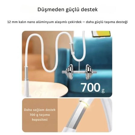 EtaShop 360° Esnek Telefon Tutucu Kelepçeli Masa Yatak Başlığı Standı 4" 7.1" Uyumlu Beyaz